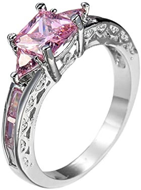 Lieson Anneaux Femme, Bague Fiançailles Plaque Or Blanc Bague Zirconium Femme Anneau Rose Carré Ancien Bague Femme Taille 51.5