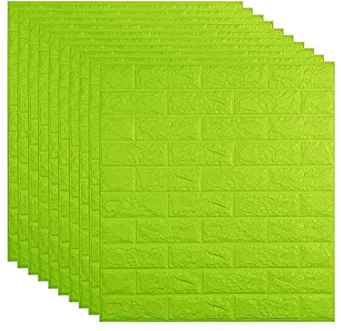 10 Stück 3D Tapete Wandpaneele Selbstklebend, Nachahmung Ziegelmuster Kindergarten Hintergrund Wanddekoration Feuchtigkeitsbeständige Tapeten für Badezimmer Balkon Küchen, 77 x 70 cm (Hellgrün)