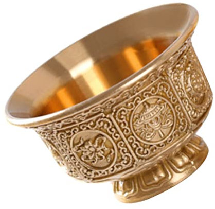 TOPBATHY Bol Offrandes Bouddhiste En Cuivre - Tasse à Eau SacréE Avec Motifs De Bon Augure, Accessoire Spirituel Et DéCoratif, Cadeau IdéAl Pour Croyants, 6.8 X 6.8 X 4.2 Cm