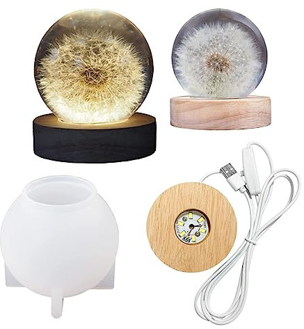 Chedin DIY Runde Silikon Form mit Lampenfassung, LED Lampe Kugel Epoxidharz Formen, Basteln Resin Gießform for Kleine Tischlampe (Silikonformen-Set)