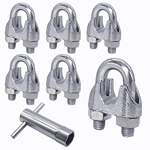 Confezione da 6 morsetti per fune metallica M10, DIN 741, morsetto in acciaio per fune metallica Ø 14 mm (6 pezzi, M10 per Ø 14 mm) Chiave tubolare inclusa