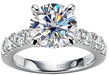 AnuClub Moissanite Engagement Ring 4.3cttw D Color Round Cut 925 Sterling Silver Eternity Wedding Promise Anniversary Band Ring for Women Size 7