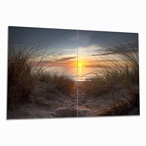 Wallario Herdabdeckplatte/Spritzschutz aus Glas, 2-teilig, 80x52cm mit 8 mm hohen Füßen, für Ceran- und Induktionsherde, Sonnenuntergang am Strand