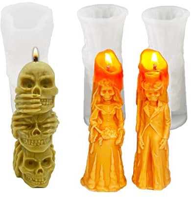 WYAHYQ Moule à bougie en silicone 3pièces, moules à bougies crâne d'Halloween pour couler des bougies vous-même
