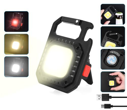 URAQT LED Torch, Portable Mini LED Small Work Light Keychain Flashlight, 7 Modes 1000 Lumens Rechargeable Inspection Lights with Bottle Opener Magnetic Base for Camping Repair Emergency Lighting