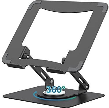 SOUNDANCE Laptop Stand with 360° Rotating Base, Ergonomic Computer Riser for Desk, Adjutable Height Muti-Angle, Foldable Laptop Mount, Stable Metal Holder Support 10-15.6 Notebook PC, Black