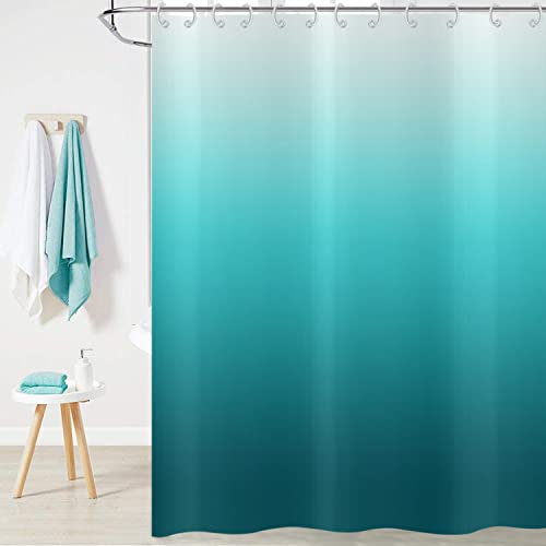 Hnmdmyi Rideau de Douche Turquoise 180x200, Aqua Ocean Abstrait Teal Bleu Ombre Rideau de Baignoire Moderne Tissu Polyester imperméable Lavable Rideau de Bain pour Salle de Bain avec Crochets