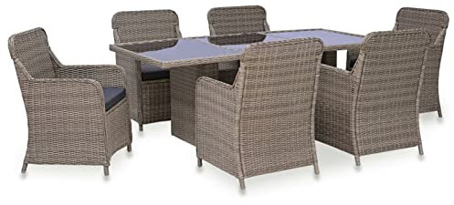 Festnight Rattan Gartenmöbel Set 6 Stühle mit Tisch Sitzgruppe Garten Essgruppe 6 Personen Polyrattan Gartentisch mit Stühlen Set Sitzgarnitur Esstisch Gartensessel Wetterfest Gartengarnitur
