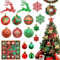 Weihnachtskugeln Kunststoff Set Rot Grün 40 Stück, Weihnachtsdeko Christbaumkugeln 6CM Christbaumschmuck mit Hirsch Aufhängen, Glitzernd Weihnachtsbaumschmuck Mehrweg Weihnachtsbaum Deko Weihnachten