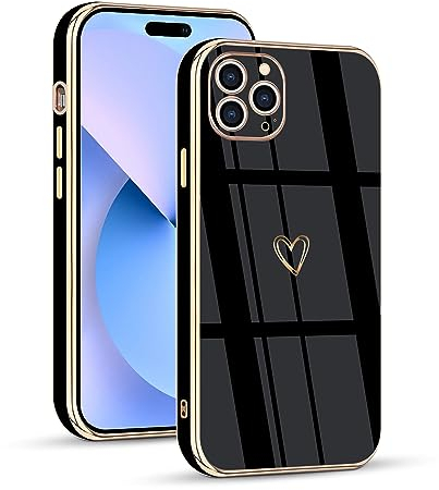 HopMore Hülle für iPhone 15 Pro Handyhülle Case Silikon Schutzhülle für Mädchen Frau Stoßfest Ultra Dünn Weich TPU Silikonhülle Cover mit Motiv Süße Herz für iPhone 15 Pro, Schwarz