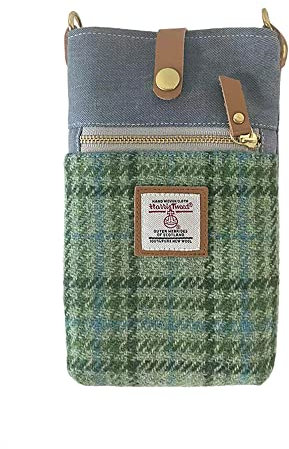 TAILORMAP Harris Tweed Kleine Umhängetasche für Damen, Designer-Handytasche, Geldbörse, Geldbörse, verstellbarer Riemen mit Reißverschluss, Mintgrün - Canvas