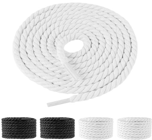 2 Paar Runde Schnürsenkel Weben Verdrehtes Seil Mutige Schnürsenkel 6MM Sneaker Schnuersenkel Ersatz Schnürsenkel für Sportschuhe Turnschuhe Laufschuhe Erhältlich für Männer und Frauen Schwarz+Weiß