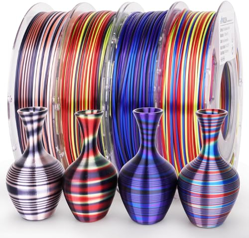 AMOLEN Silk PLA 3D Drucker Filament Paket, glänzendes PLA Filament 1,75 mm, mehrfarbig, Regenbogen-Packung, schneller Farbwechsel, PLA 3D Druckfilament für die meisten FDM 3D Drucker, 200 g x 4 Spulen
