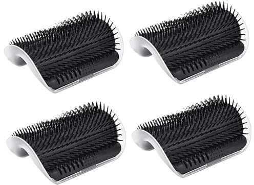 Changyeah 4 Stück Weicher Katzen Bürste,Massage Ecke Katze Pet, Wand Ecke Katzenbürste,Katzenspielzeug mit Katzenminze,Massageecke für Katzen, Zum Massagen Fell Entfernen(schwarz)