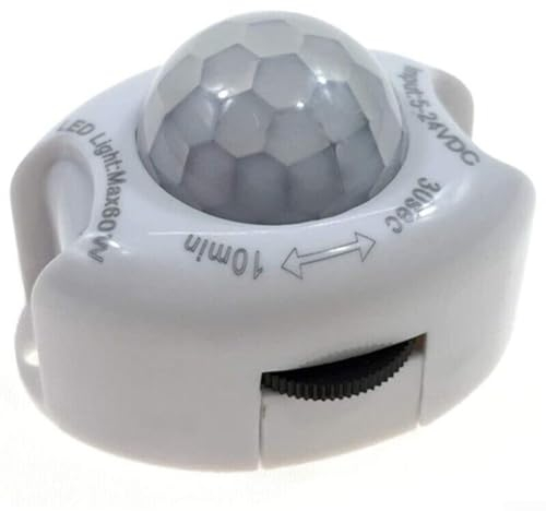 PIR Infrarot-Moti-Sensor-Lichtschalter, DC5–24 V, 3 A, Infrarot-Lichtschalter für LED-Lichtleiste, automatisch, 3–5 Meter, automatischer Einschalt-Timerschalter, verstellbar (1 Stück)