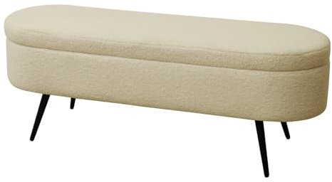 SVITA IVY Sitzbank mit Teddystoff Ottomane Sitzhocker mit Stauraum Sitztruhe Polsterbank mit Aufbewahrung Truhenbank Garderobenbank Moderne Sitzbank Beige