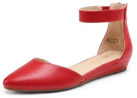 DREAM PAIRS Women's Ankle Strap Flats,Red-Pu-1,10