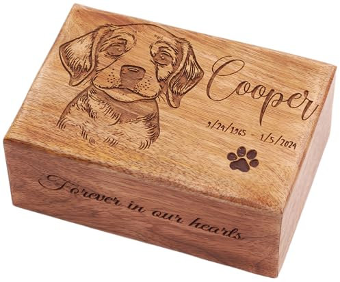 Personalized Cremation Urns for Dogs Ashes, Wooden Pet Memorial Keepsake Urns, Photo Engraved Pet Cremation Urn - Burnt Wood (Small : 6.5 x 4.5 x 2.75 - 45lbs or 20kg)