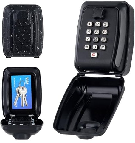 AIVORO Boite a Clefs Securisee Exterieur, Boite à Clé Sécurisée avec Code 12 Chiffres, Boîte à Clefs Murale avec Couvercle Étanche, pour Maison, Garage, Bureau, l'École (Noir)