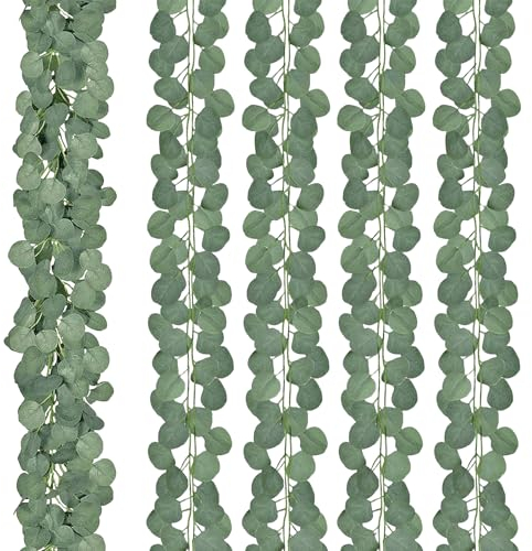 DEMIUKO 12 Pièces Eucalyptus Guirlande Artificielles 2M Vigne d'Eucalyptus Séché Verdure Guirlande Lierre Pendaison Plante Artificielle pour Mariage Jardin Maison Intérieur Extérieur Décoration