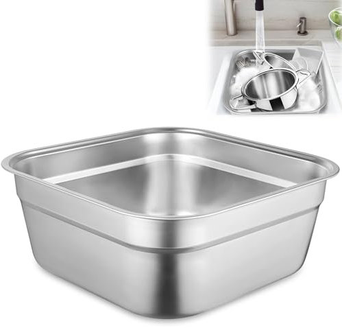 Toyosport Stainless Steel Washing Up Bowl, Multi-Purpose Dish Tub for Sink, Large Square Container for Kitchen, Vegetable Washing Basin, Multi-Functional Metal Dishpan for Home