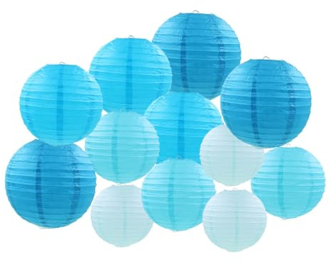 FANSU Papierlaterne Deko, Papierlaternen Set Papier Laterne Rund 12 Stück Hängende Papierlaternen Bunt Papier Laternen Feier Lampion Partydekorationen für Dekorative Hochzeit (Blau)