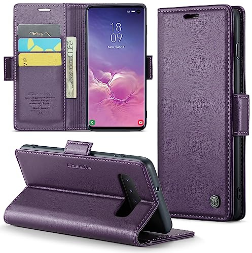 Rerzoiro Handyhülle für Samsung Galaxy S10 Hülle, Premium PU Leder Klapphülle RFID Schutzhülle Magnet Kartenfach Standfunktion Flip Wallet Tasche Case Kompatibel Samsung S10, Lila