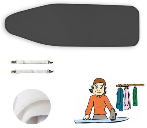 GSKFXJ 54x18in 49x18in Iron Board Replacement Cover Large, Scorch Resistant Ironing Board Cover 54x15in, Ironing Board Cover And Pad With Pull Bungee Cord(Black,49x18in/125x45cm)