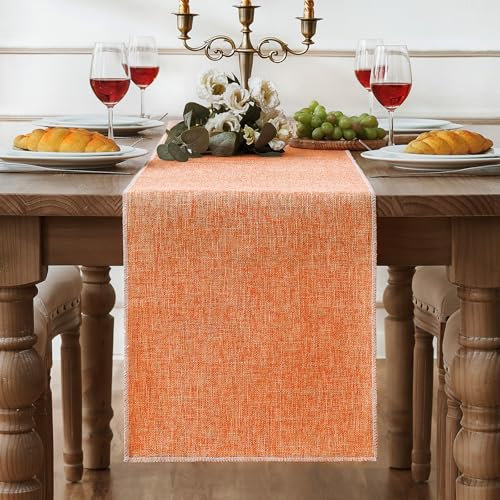 Runner da Tavola in Lino Arancia in Puro 30 x 140 cm Decorazioni per la Tavola da Pranzo in Stile Fattoria Rustico in Decorazione per Tavolo da Caffè Runner per Decorazioni per Feste in Casa