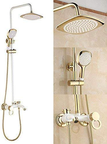 JDSHFEN Badezimmer-Waschtisch-Waschtisch-Wasserhahn weiß DREI Gänge Regenduschen-Set Messing heißes und kaltes Wasser Duschvorrichtung,