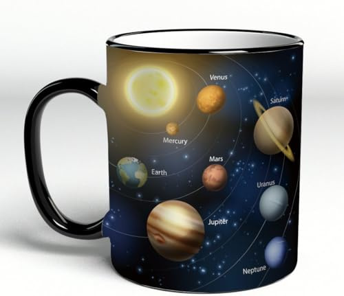 YOIUE Tasse aus Keramik - Große 11oz Tassen 330ml Kaffeetassen mit Henkel, 100% Handbemalt - Trinkgläser mit Griff - Weiß,Das Sonnensystem besteht aus Erde, Merkur, Venus, Mars, Jupiter, Saturn, Uran