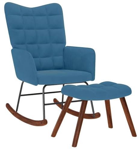vidaXL Schaukelstuhl mit Hocker Blauer Samt, Stuhl, Loungesessel, Loungesitz, Schaukelstuhl, Wohnzimmerstuhl, Relaxsessel, Wippe, Relaxsessel