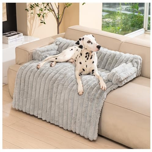 Avont Flauschige Hundebett, Hundematte Decke für Sofa für Hunde Katzen mit abnehmbaren waschbaren Bezug und Anti-Rutsch-Boden- Große/Leichtgrau