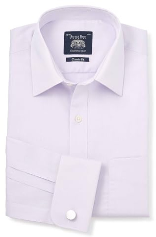 THE SAVILE ROW COMPANY LONDON Men's Classic Fit Cotton Twill Double Cuff Formal Shirt - Lilac - 17 Collar - Standard