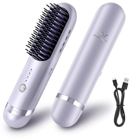 Cordless Straightener Comb, 200 Million Plasma Ionic Straightening Brush, 2-in-1 Anti-Scald Fast Heating Flat Iron and Hair Brush, Safety Lock, and 4 Temp Settings for All Hair Types