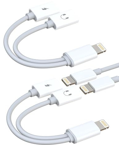 Adaptador Lightning Doble Jack Auriculares Cargador Adapter (2 Pack)para iPhone 14 Audio Cable Certificado MFI para Apple Conector AUX Auxiliar para iPad Headphones Microfono Coche Accesorios Lighting