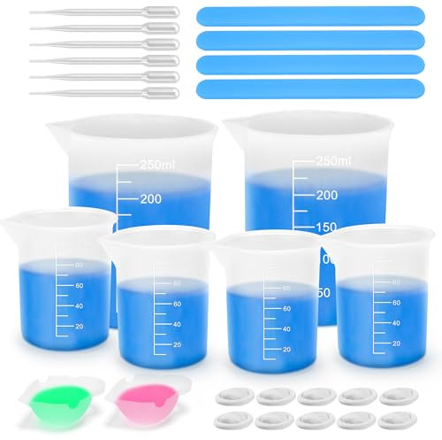 27 Piezas Vasos Medidores de Silicona, Tazas Medidoras Antiadherentes de 250ml/100ml, Reutilizable Jarras de Medición Resina Epoxi para Moldes de Fundición/Manualidades/Laboratorio/Cocina