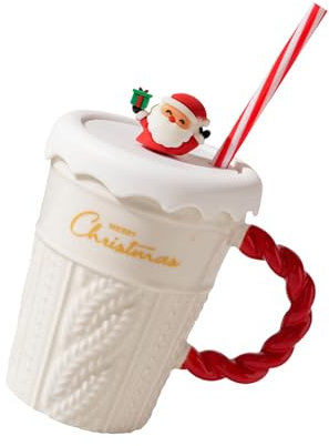 Kfwfuaee Tazas de café de cerámica con tapa, temática navideña, para el hogar, la oficina