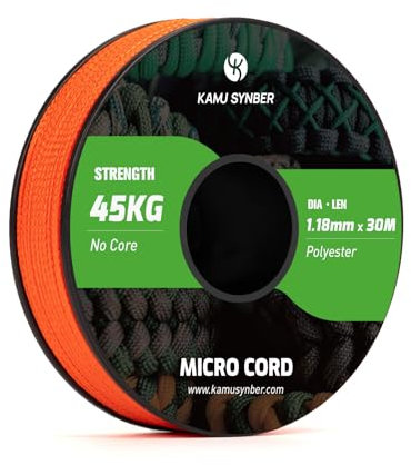 Kamu Synber Micro Cord 1.18mm Paracord Schnur Seil 30m Spule für Armband, Hundehalsband, Handwerk, DIY | Tragkraft 45kg | Orange