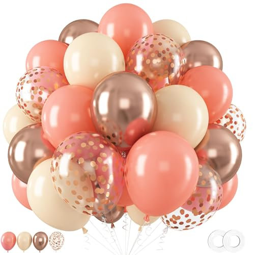 KOBOKO Luftballons Rosa Rosegold, 50 Stk Rosa Luftballons Pastell Geburtstag Deko Mädchen, Beige Ballons Geburtstag, Pink Balloons Deko Taufe Mädchen, Konfetti Ballons Rosegold Hochzeit Babyparty Deko