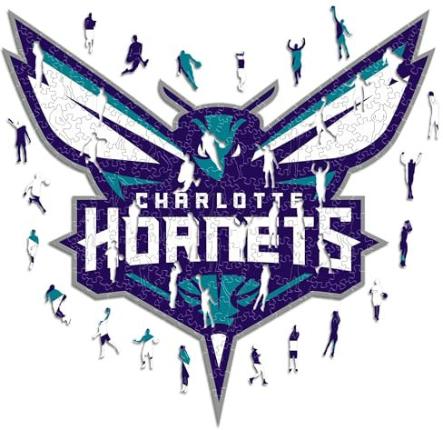 Iconic Puzzles - Charlotte Hornets, Logo, Holzpuzzle, offiziell lizenziert von der NBA, 100% nachhaltig, Größe S, 150 Teile