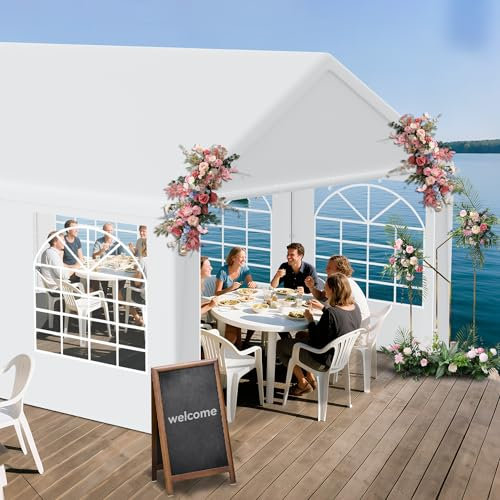 Froadp Tonnelle stable, 4 x 6 m, avec tube rond en acier, bâche de toit en polyéthylène et parois latérales de fenêtre, tente de mariage, tente de réception, 4 x 6 m comme pergola, tonnelle de jardin