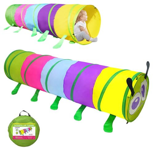 PLLYPE Spieltunnel Bunt Caterpillar, 180 X 46CM Spieltunnel für Kinder, Vielseitiger Krabbeltunnel, Runder Öffnung Popup Tunnel Kinder, für Jungen Mädchen Draußen Garten Spiel