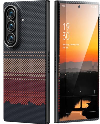memumi Carbon Hülle für Galaxy Z Fold 7, mit Schutzfolie auf der Vorderseite, 0,5 mm Superdünne, Hülle aus echter Aramidfaser mit Fallschutz für Galaxy Z Fold 7 - Nachglühen