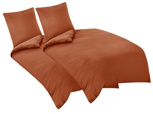 Aisbo Bettwäsche 135x200 4teilig Orange Gebrannt - Mikrofaser Bettwäsche-Sets mit Reißverschluss, ÖKO-TEX Bettbezug 135 x 200 cm 4tlg mit Kissenbezug 80x80 cm, Weich und Bügelfrei