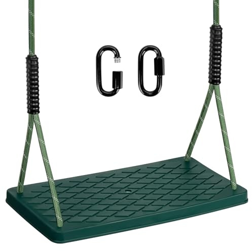 Schaukel Garden,Outdoor-Baumschaukel Rutschfestem Weichgummi Schaukelsitz mit verstellbaren Seil und 2 Karabinern Indoor Outdoor Spielplätze Gärten Schaukel für Jugendliche/Erwachsene, Grün/270 kg