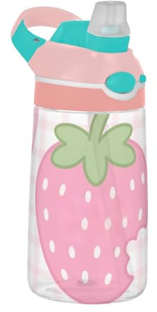 Cute Pink Strawberries Water Bottle with Handle Lightweight Drinking Cup for Travel and Sports