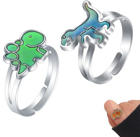 YUVKIN 2 Stück Stimmungs-Dinosaurier-Ringe-Set, Farbwechsel, verstellbar, lustiger Schmuck, Party-Spielringe, Geburtstagsgeschenk (Tier) (Fingerring)