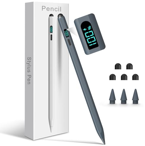 Styluslink 2-in-1 iPad Stift mit LED-Anzeige, Schnellladung, Gunmetal-Grau | Silikon-& Aktivstiftspitzen, Neigungssensitivität, Handflächenablehnung, 15 Min. Schnellladung, kompatibel mit iPad 2018–2026