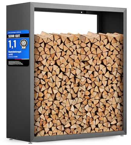sortiQ Kaminholzregal Metall [DB 703] Kaminholz-Regal für außen & innen - wetterfeste, moderne Brennholz-Stapelhilfe für stabile Holzaufbewahrung Holzlager mit Stellfüßen (130 x 145cm)